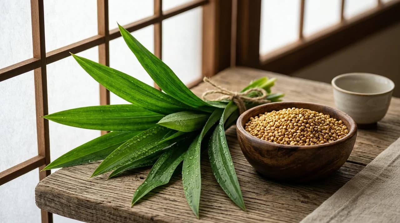 新鮮七葉蘭與黃金蕎麥粒特寫